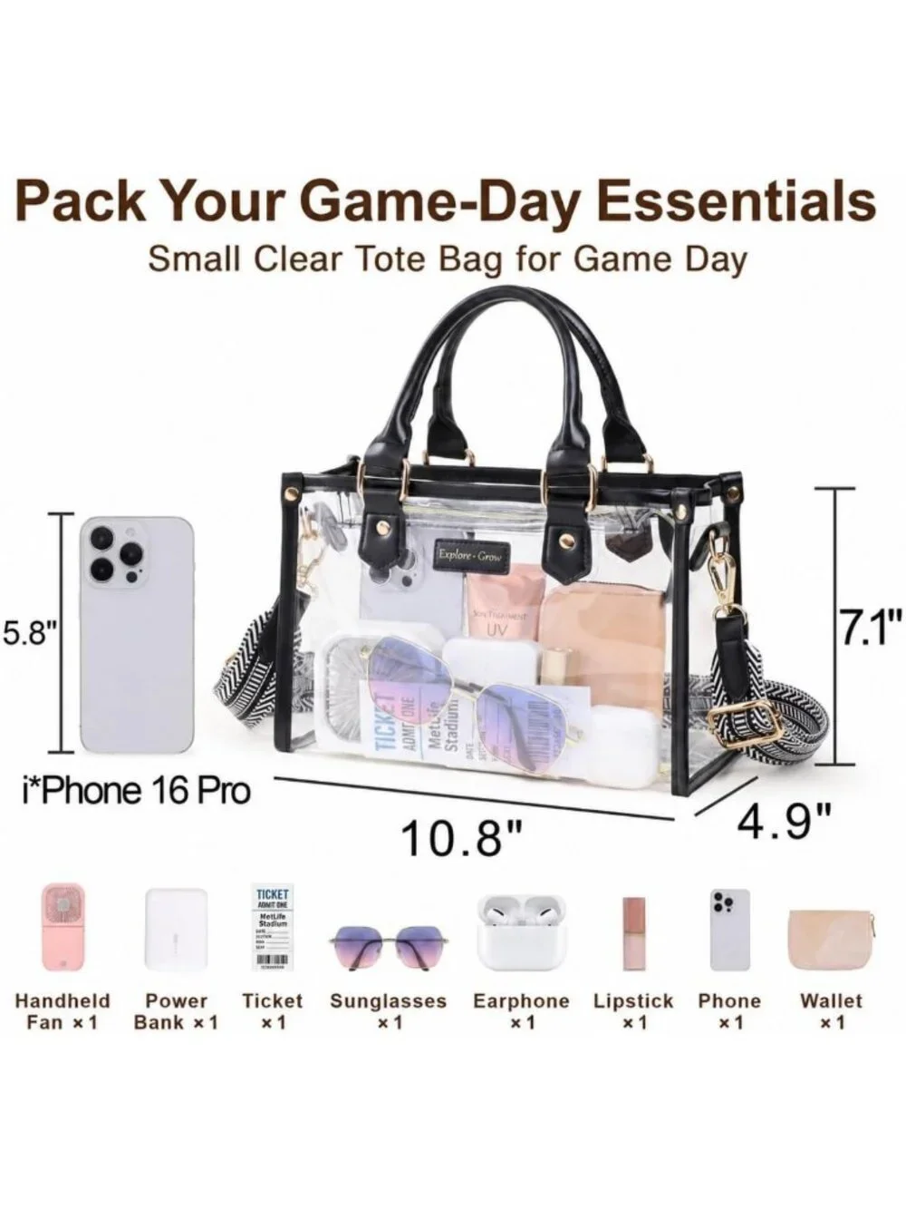 Clear Tote Bag for Women - Stadium Approved Small Purse, Stylish & Versatile